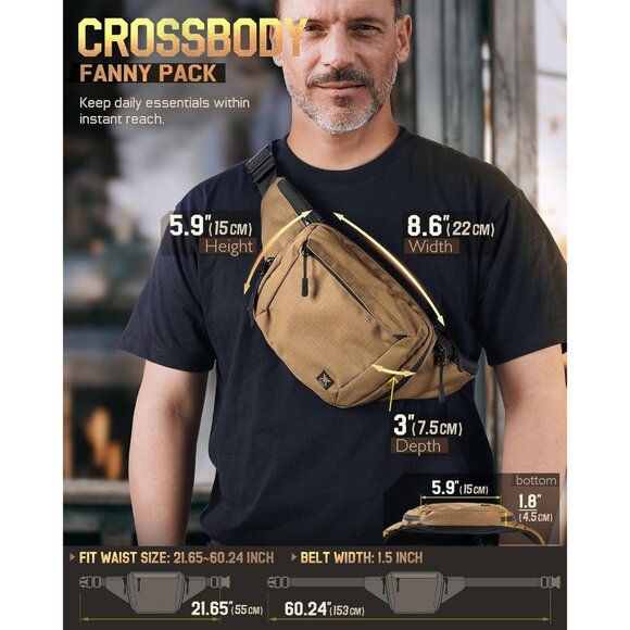 Men's Coyote Brown Tactical Concealed Carry Fanny Pack Ccw Fanny Pack Waist Bag - Picture 2 of 4